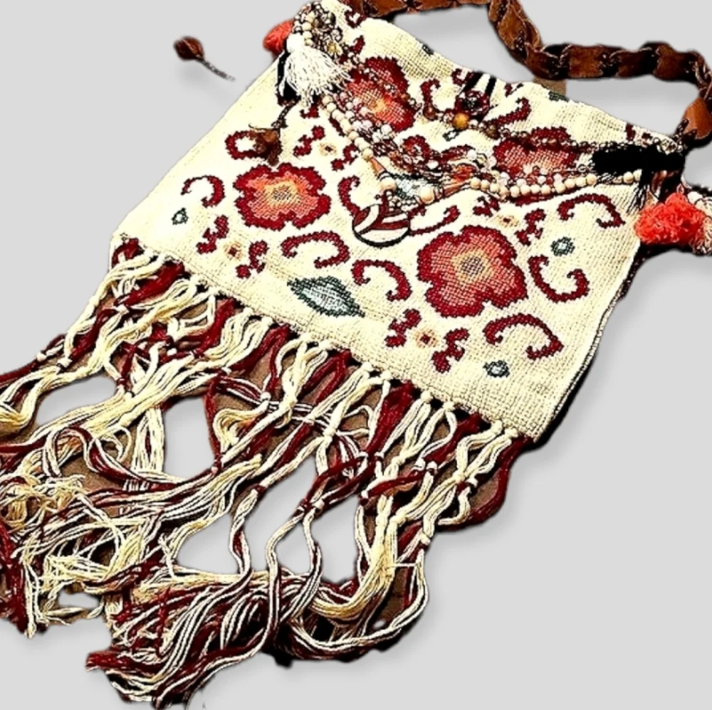 Vintage Textiles Boho Ethnic Festival Handmade Needlepoint Handbag
